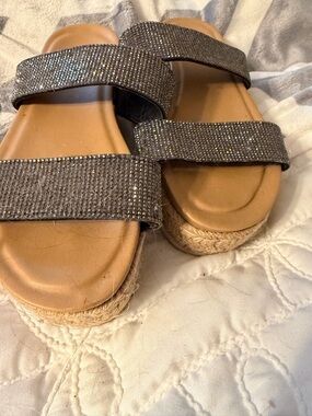 Source Unknown Sparkle Double-Strap Espadrille Wedges in Gunmetal